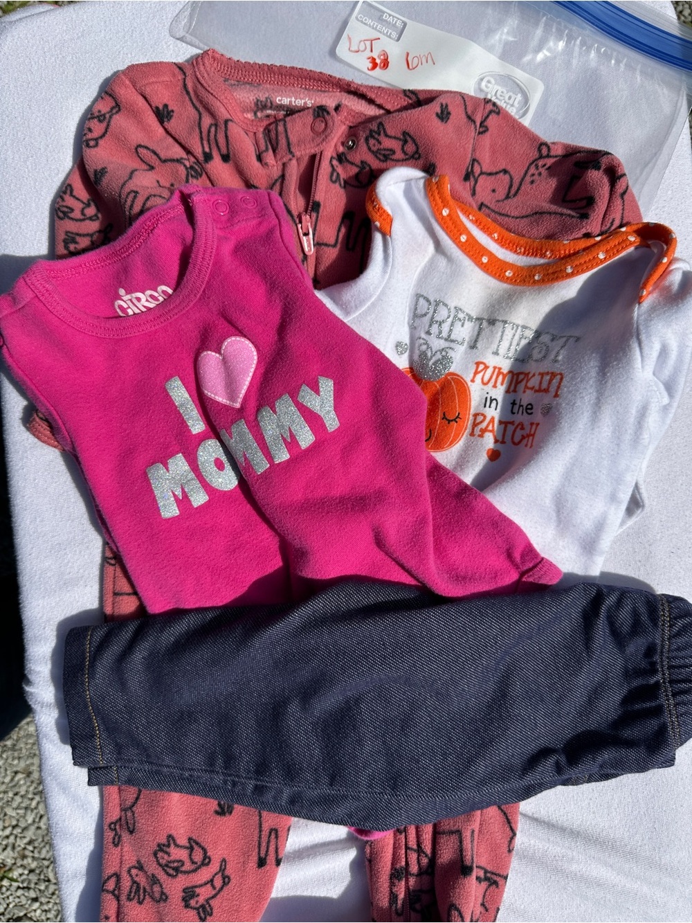Carter's Pink, Coral & White Baby One-Piece Trio, Halloween shirt and pants (38)